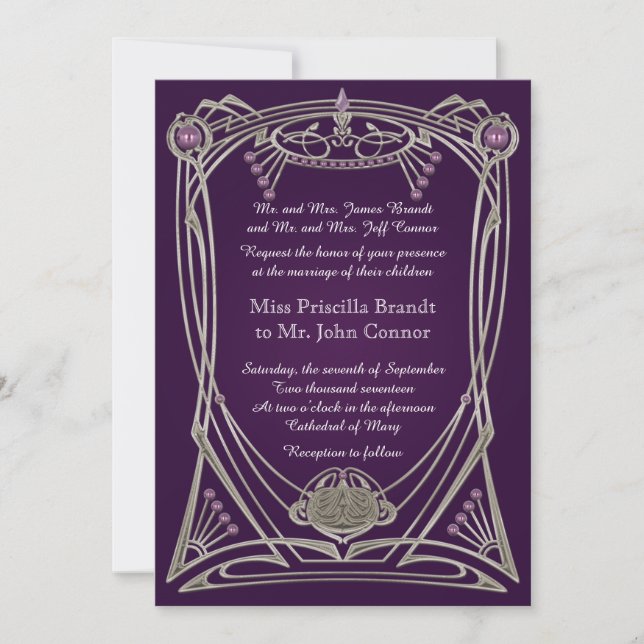 Wedding invitation violet & gold (Front)