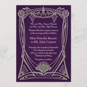 Wedding invitation violet & gold
