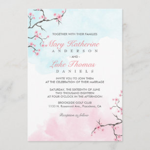 Wedding Invitation   Watercolor Cherry Blossom