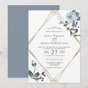 Wedding Invitation   Watercolor Dusty Blue Floral