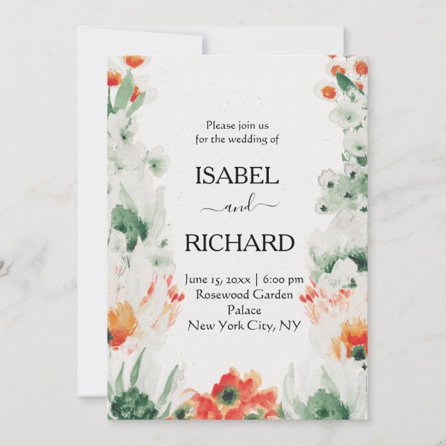 Wedding Invitation Watercolor Flowers Wildflowers (Front)