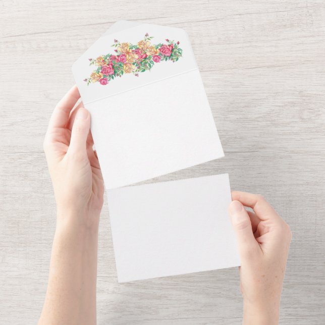 wedding invitation, watercolor roses all in one invitation (Tearaway)