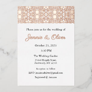 Wedding Invitation, Wedding Stationary, Foil, Lace