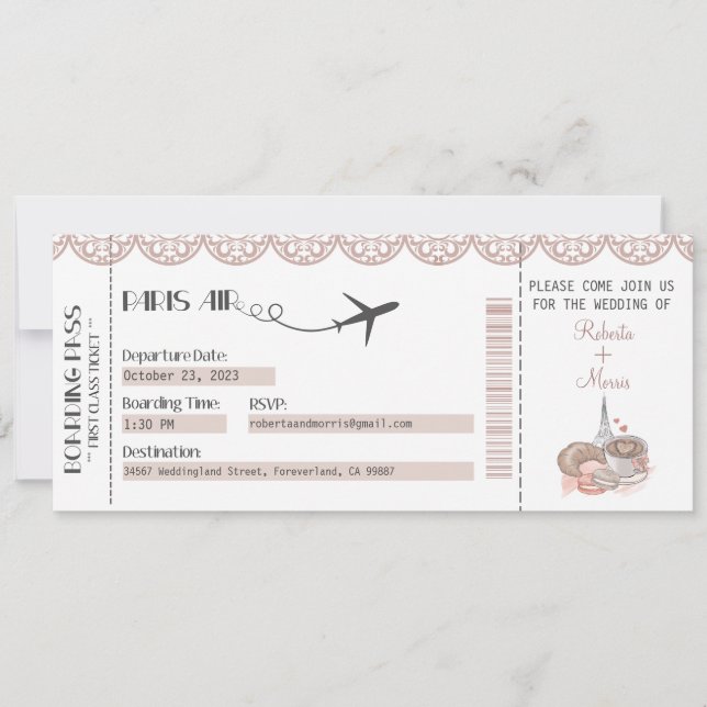 Wedding Invitation, Wedding Stationary, Paris Invitation (Front)