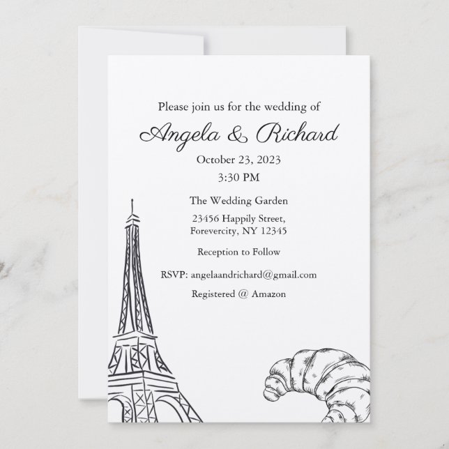 Wedding Invitation, Wedding Stationary, Paris Invitation (Front)