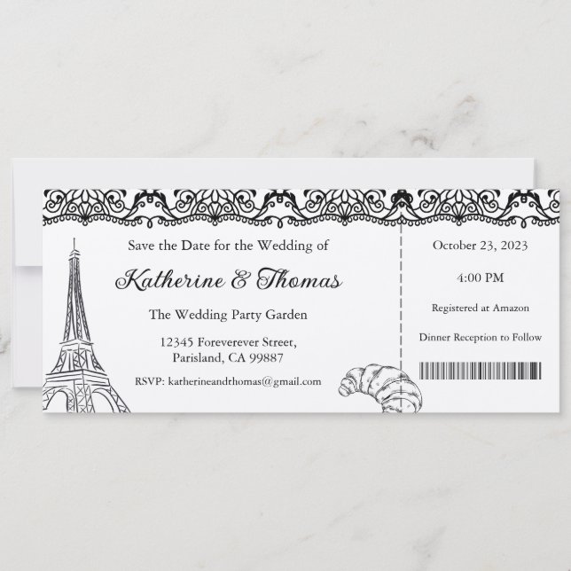 Wedding Invitation, Wedding Stationary, Paris  Invitation (Front)