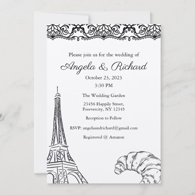 Wedding Invitation, Wedding Stationary, Paris Invitation (Front)