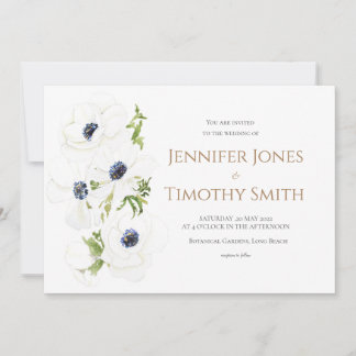 Wedding invitation white Anemone flowers 