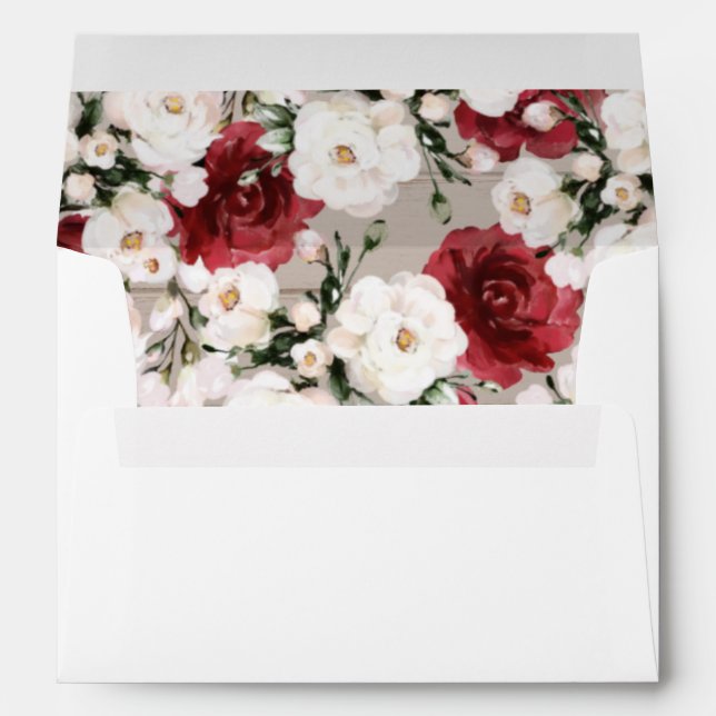 Wedding Invitation White Burgundy Floral Rustic En Envelope (Back (Bottom))