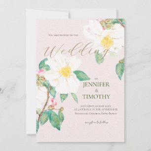 Wedding Invitation  white camellia flowers 