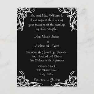 Wedding Invitation White Corners Swirls Postcard