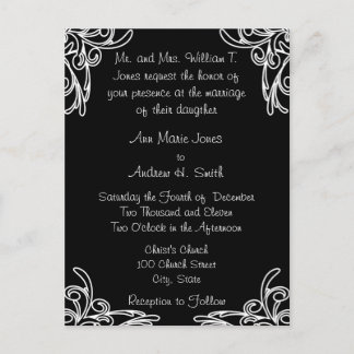 Wedding Invitation White Corners Swirls Postcard