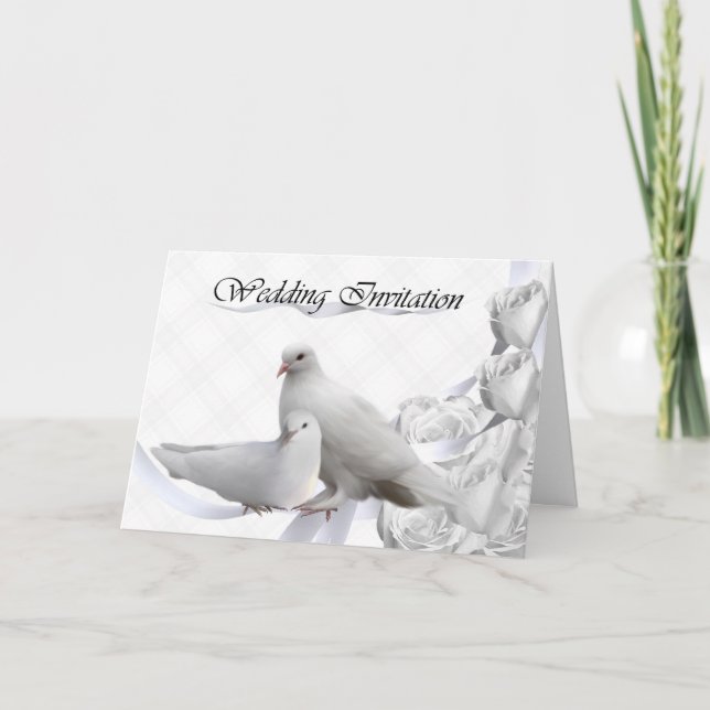 Wedding Invitation - White Doves, Roses (Front)