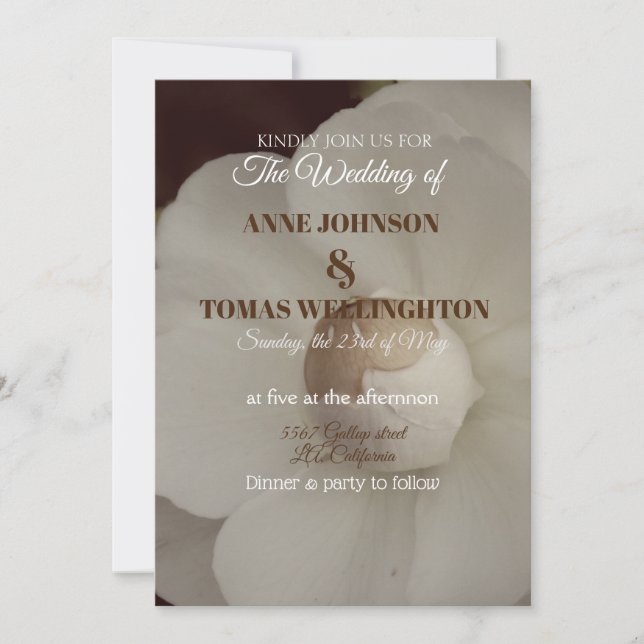 Wedding Invitation, White Flower Photo Invitation (Front)