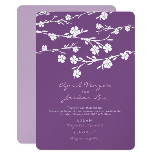 Wedding Invitation White Flowers Plum Lavender