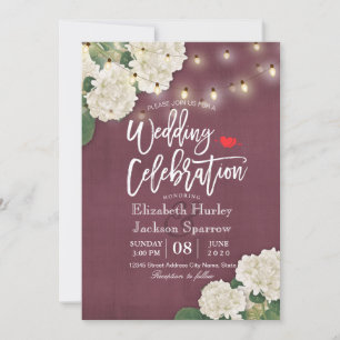wedding invitation White Hydrangeas String Lights