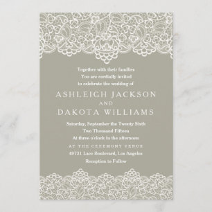 Wedding Invitation   White Lace on Olive Green