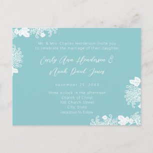 Wedding Invitation White On Dark Turquoise Vintage
