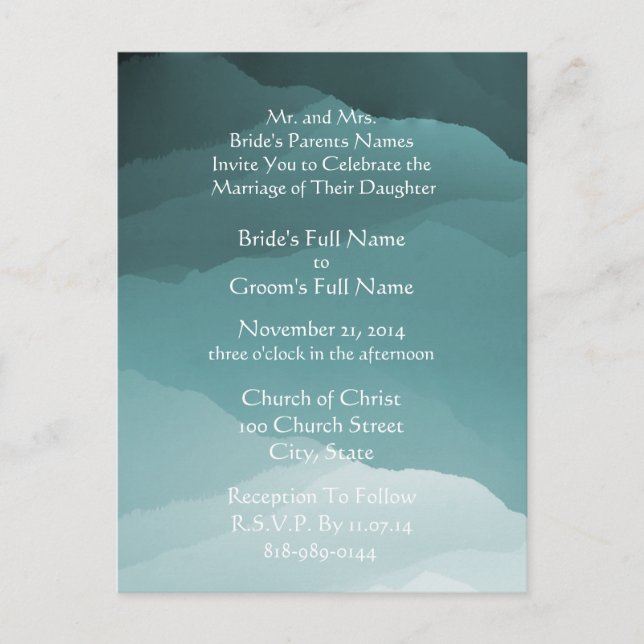 Wedding Invitation White On Misty SeaBlue (Front)