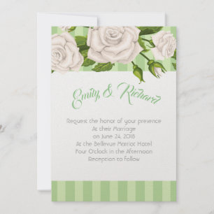 Wedding Invitation-White Roses on Green Stripes In Invitation