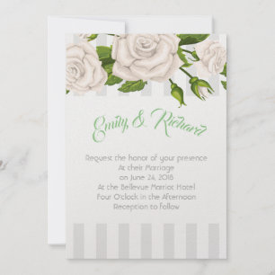 Wedding Invitation-White Roses on Stripes Invitati Invitation