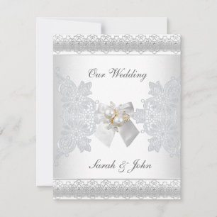 Wedding Invitation White Silk lace pearl jewel