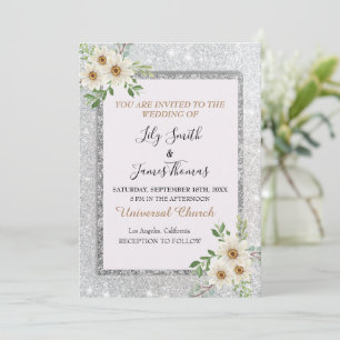 Wedding Invitation-White Silver Floral Invitation