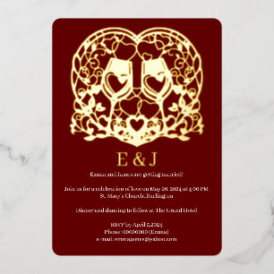 Wedding invitation, wine glasses, hearts