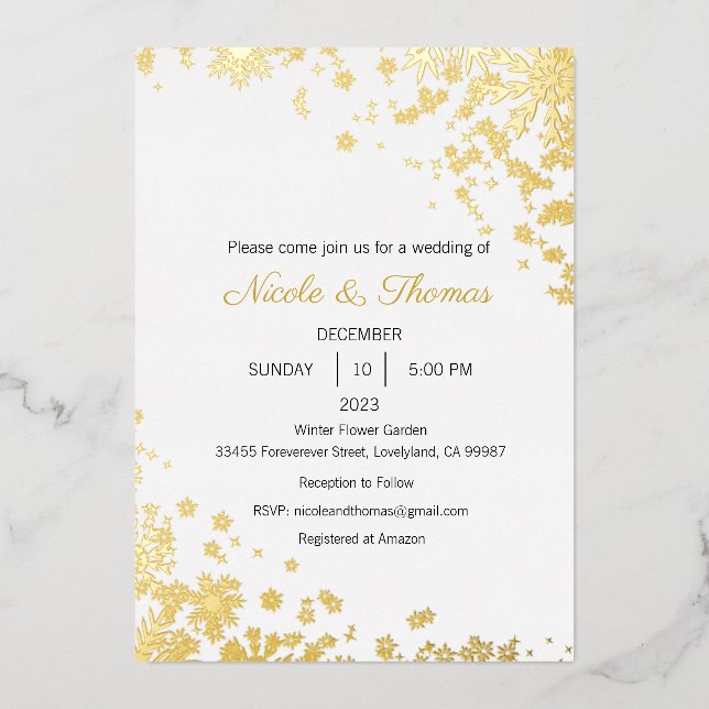 Wedding Invitation, Winter Wedding Foil Invitation (Front)