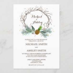 Wedding Invitation Winter Wreath with Pineapple