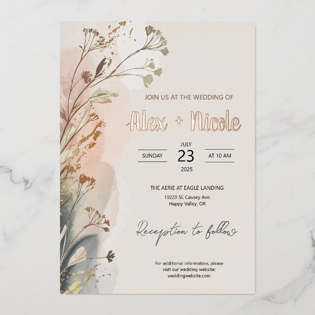 Wedding Invitation - Wispy Flowers (Front)