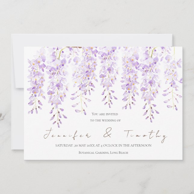 Wedding invitation wisteria in bloom  watercolor (Front)
