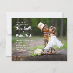 Wedding invitation with Acorn elves in love