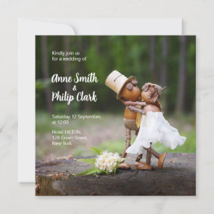 Wedding invitation with Acorn elves in love
