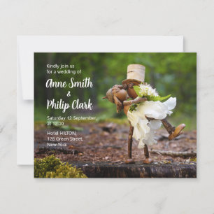 Wedding invitation with Acorn elves in love