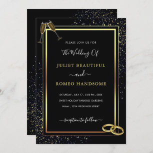 Wedding Invitation with Black Gold Elegant Frame