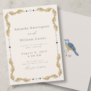 Wedding Invitation with Botanical Frame & Bird