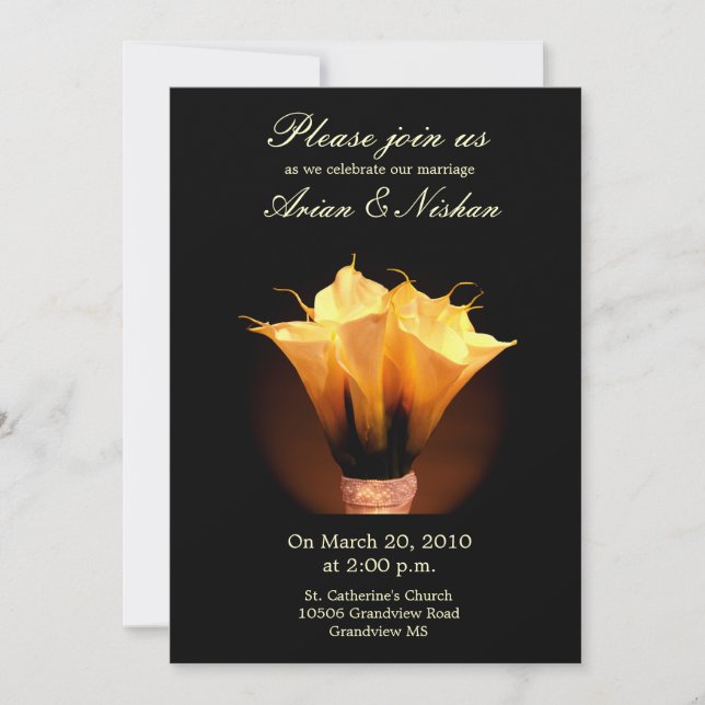 Wedding Invitation with calla lily bouquet (Front)