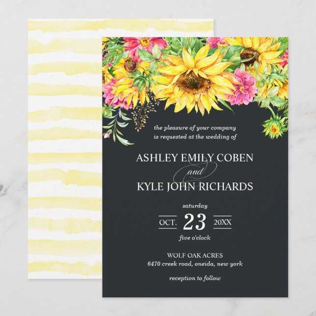 Wedding Invitation with Cascading Sunflowers (Front/Back)