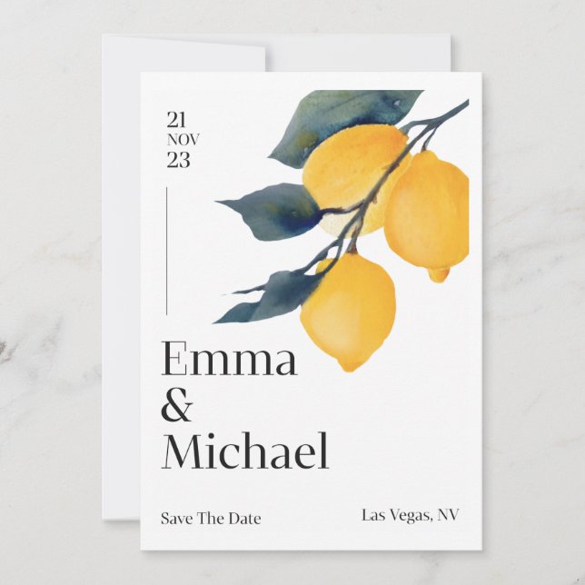 Wedding invitation with clean lines and an unembel (Front)