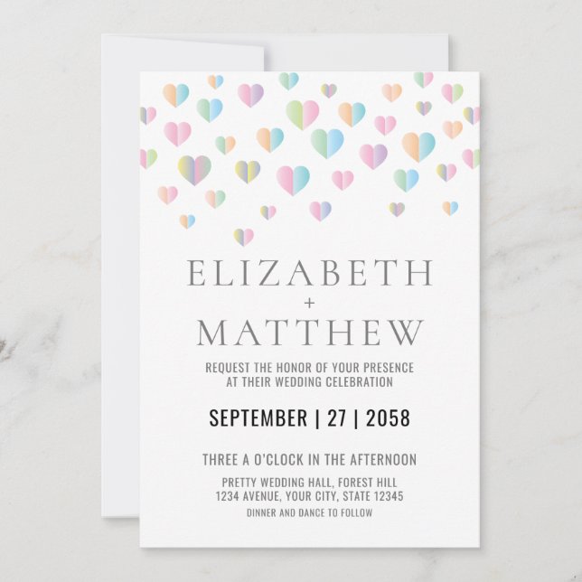 Wedding Invitation with Colorfull Hearts Elegant (Front)