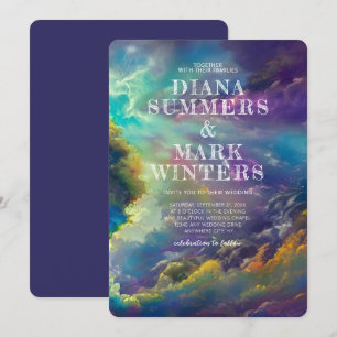 Wedding Invitation with fabulous purple clouds