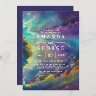 Wedding Invitation with fabulous purple clouds