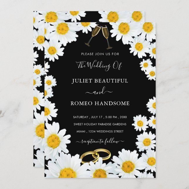Wedding Invitation with Fresh Daisies Frame (Front/Back)