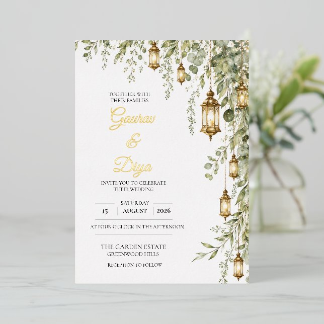 Wedding Invitation with goil foil names (Standing Front)