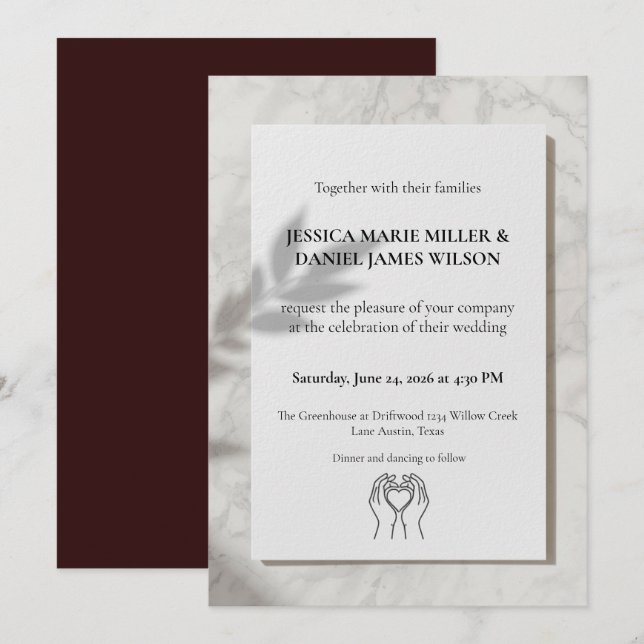 Wedding Invitation with Minimalist Line Art Hands (Front/Back)