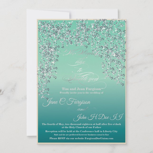 Wedding invitation with New Year Confetti theme (Front)