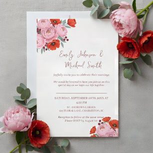 Wedding Invitation with Peonies and Poppies