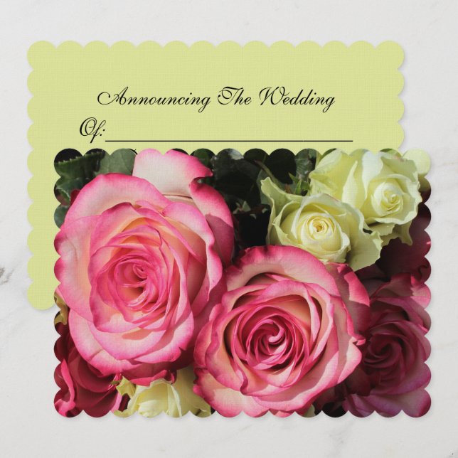Wedding Invitation With Pink-Yellow Roses (Front/Back)