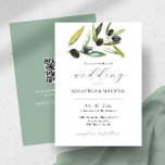Wedding Invitation with QR Code Botanical Olive<br><div class="desc">Save on paper and money with this budget wedding invitation with QR code. An elegant and classy design, this sustainable wedding invite features both calligraphy typography with a classic sans font. Botanical watercolor olive branch greenery frames your details. The card reverses to your wedding QR code and space for additional...</div>